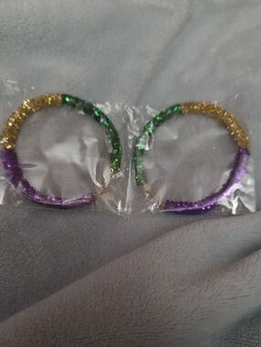 Mardi Gras Sequin Hoop Earrings - Gold Green Purple Nwot